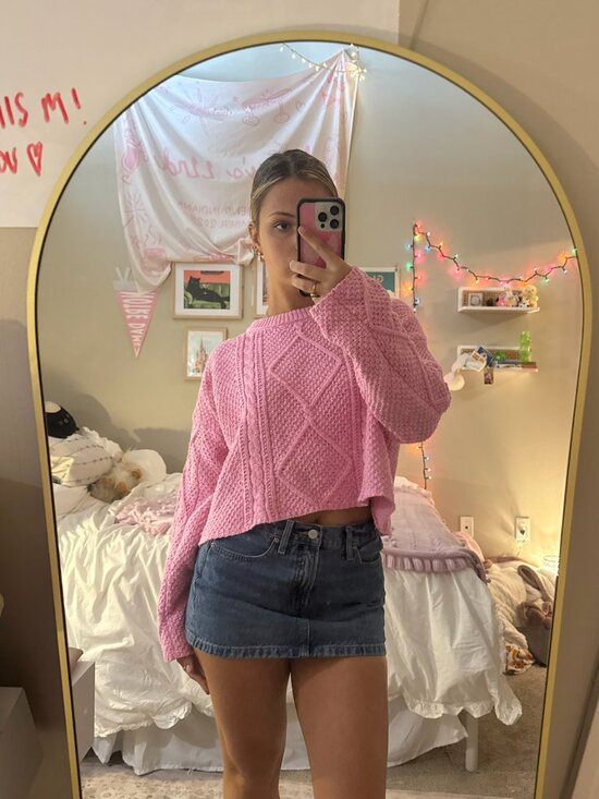 Altar'd State Sweaters - Pink Cable Knit Sweater